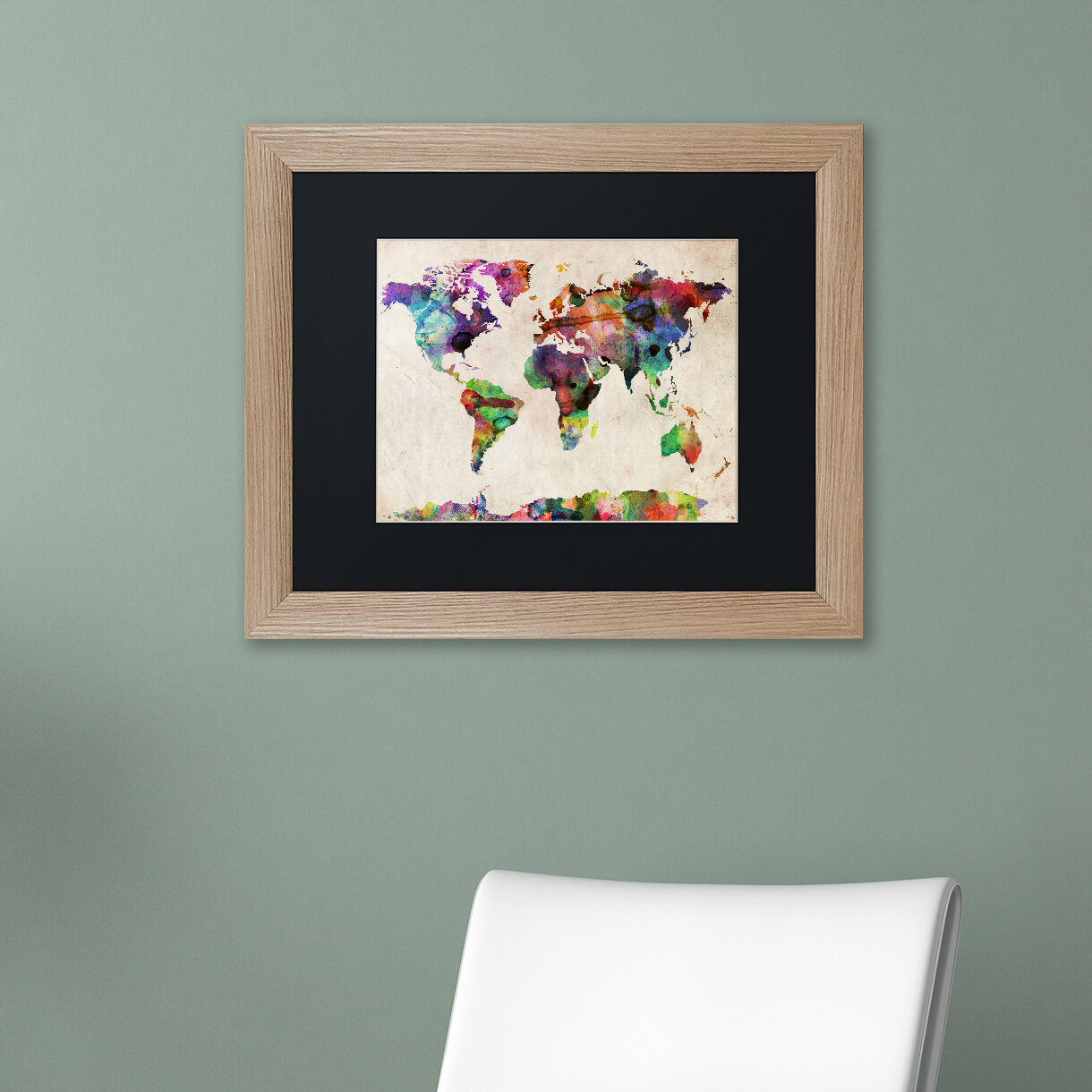 Trademark Art Urban Watercolor World Map By Michael Tompsett - Picture Frame Graphic Art On Canvas | Wayfair