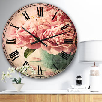 East Urban Home Peony Flowers In Vase Metal 38 Wall Clock Wayfair