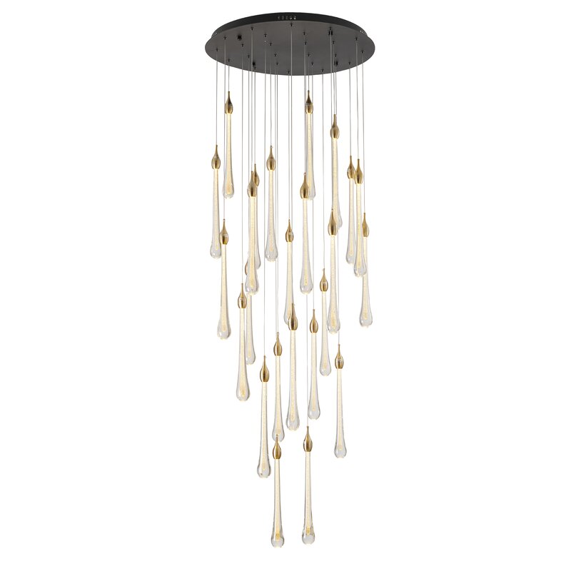 Bethel International 24 Light Cluster Geometric Led Pendant With Glass Accents Wayfair