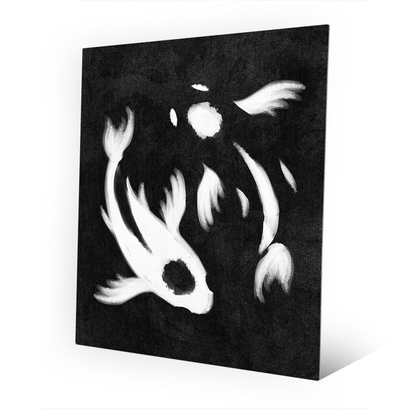 Click Wall Art Yin Yang Koi Painting Print On Plaque In Black