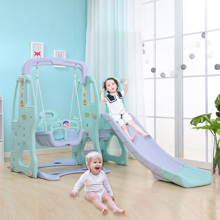 Fridja Baby Slide And Swing Set 3 In 1 Baby Climbing Toys Baby Slides Toys With Swing Basketball Hoop Wayfair