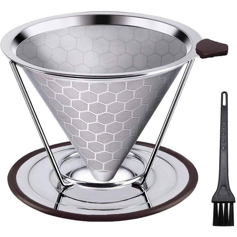 Pour Over Cone Dripper Reusable Coffee Filter Cup Stand Stainless Steel