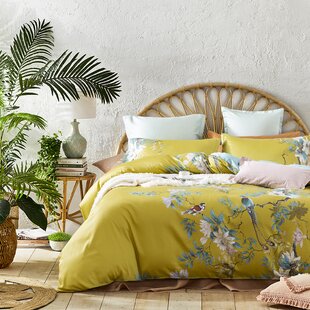 Botanical Flowers and Birds Pattern Printed Wake In Cloud with Zipper Closure 100% Cotton Bedding 3pcs, Twin Size Floral Duvet Cover Set 