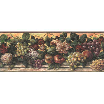 FRUIT AND FLORAL BASKETS //BOWLS PURPLE TRIM WALLPAPER BORDER