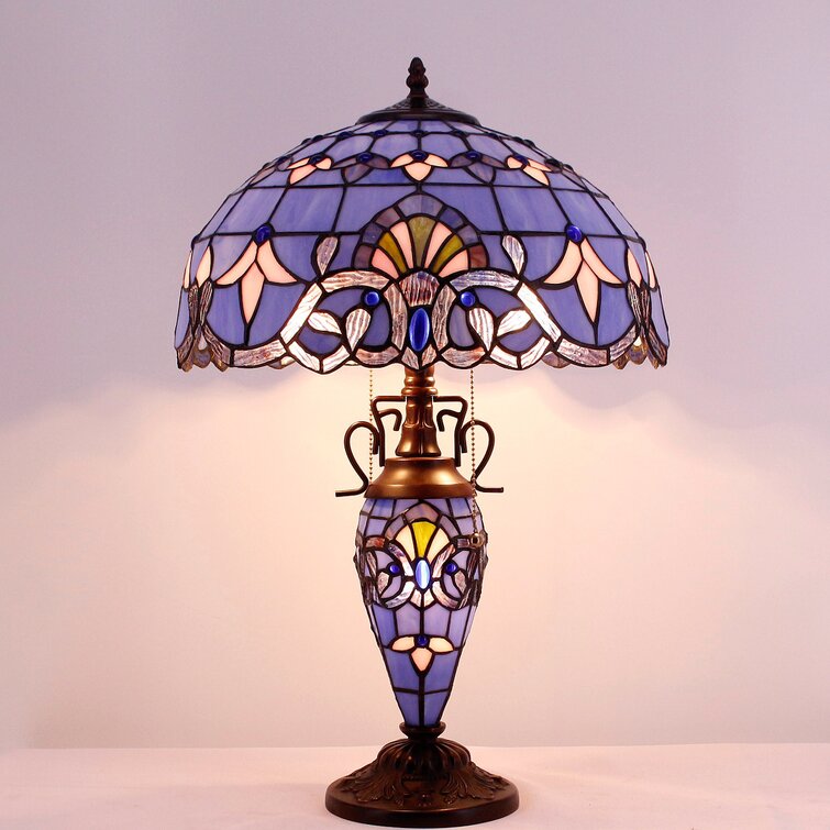 14.5"W Mission style Stained Glass Handcrafted Table Desk Lamp Zinc Base!