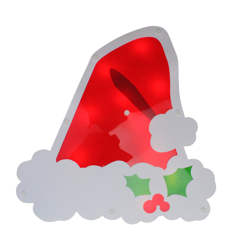 Northlight Lighted Santa Hat With Holly Berries Window Silhouette