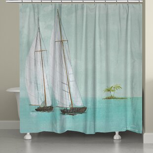 Nautical Shower Curtain Sailing Boats Waterproof Polyester Bathroom Bath Mat 
