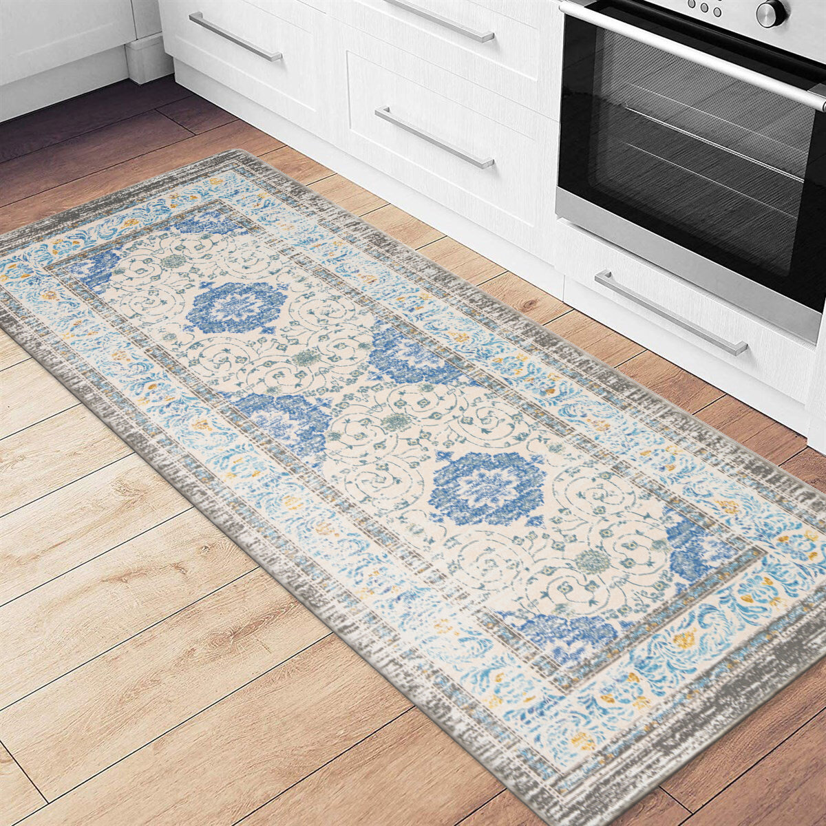 Comfort Area Rug Tribal Ethnic Paisley Pattern Non-Slip Kitchen Rug Floor Mat,Anti Fatigue Standing Mat for Dinning Room Laundry Room Office Hallway 39 x 20