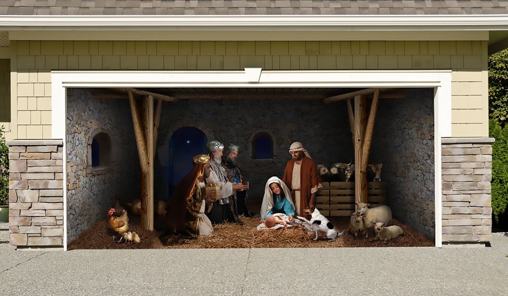 Outdoor Decoration Nativity Scene Christmas Holiday Home Garage Door Decor Banner Billboard Decoration 7 x 16 