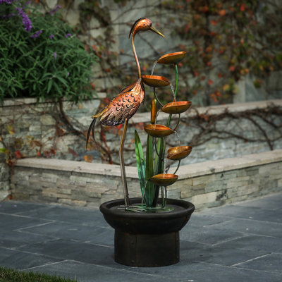 Anessa Resin Solar Crane Fountain with Light