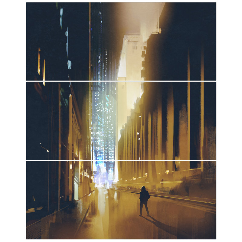 East Urban Home City Narrow Street At Night Oil Painting Print