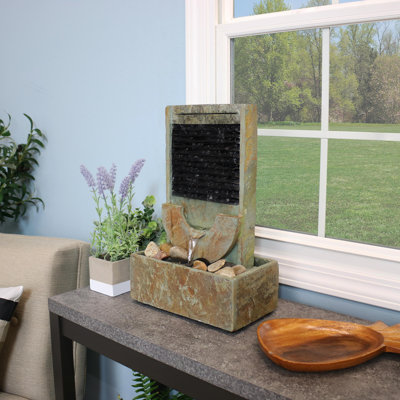 Yingling Half Moon Modern Gray Slate Tabletop Fountain
