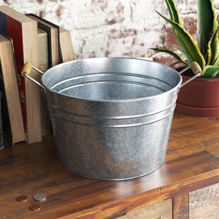 Rustic Tin Bucket with Wooden Handle 6" with rust green finish 