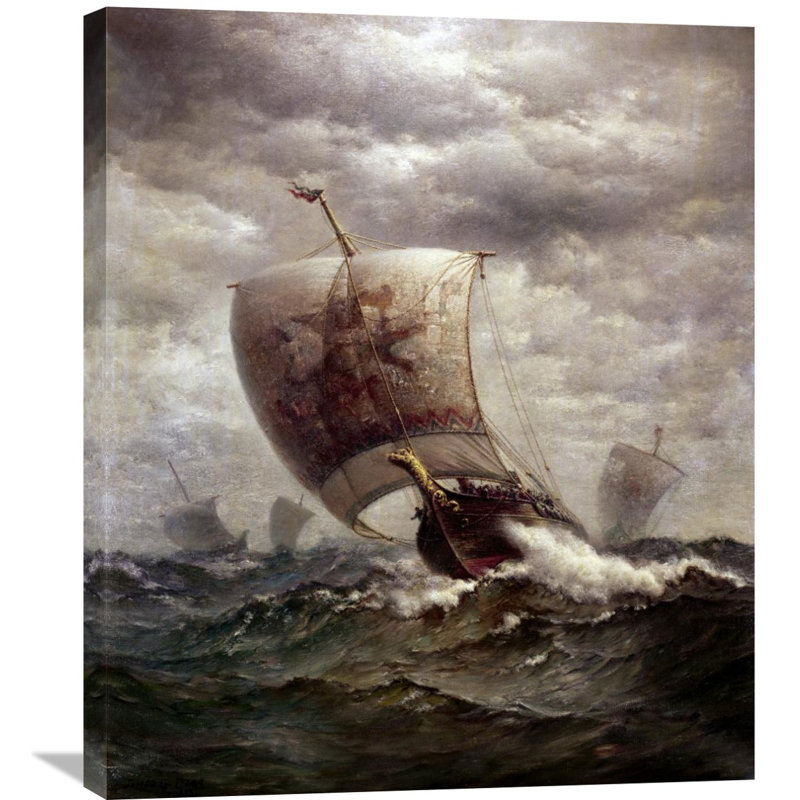 Global Gallery Viking Ships At Sea By James Gale Tyler Painting Print On Wrapped Canvas Wayfair