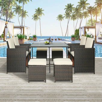 Latitude Run 9 Piece Outdoor Dining Set With Cushions Wayfair