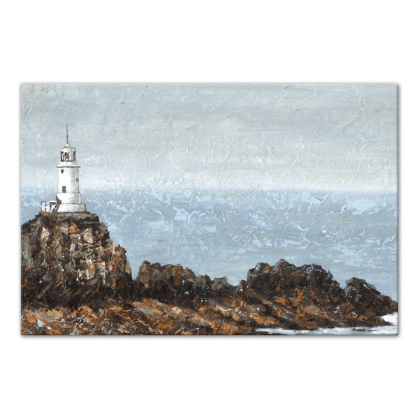 Lighthouse Rocky Coastal Landscape Acrylic Painting Print On Canvas Joss Main