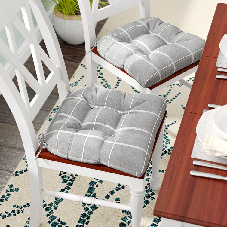 Polyester Padded Cushion Chair Seat Pads with Ties for Garden Dining Kitchen Gray