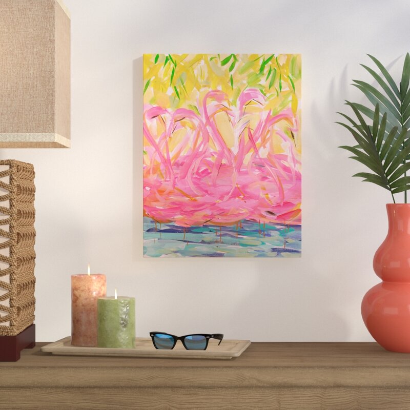 Pink Flamingo Wall Decorations - 'Flamingos Print on Wrapped Canvas'