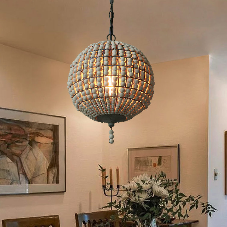 Dakota Fields Globe Shape Wood Bead Chandelier Lamp, Farmhouse Rustic ...