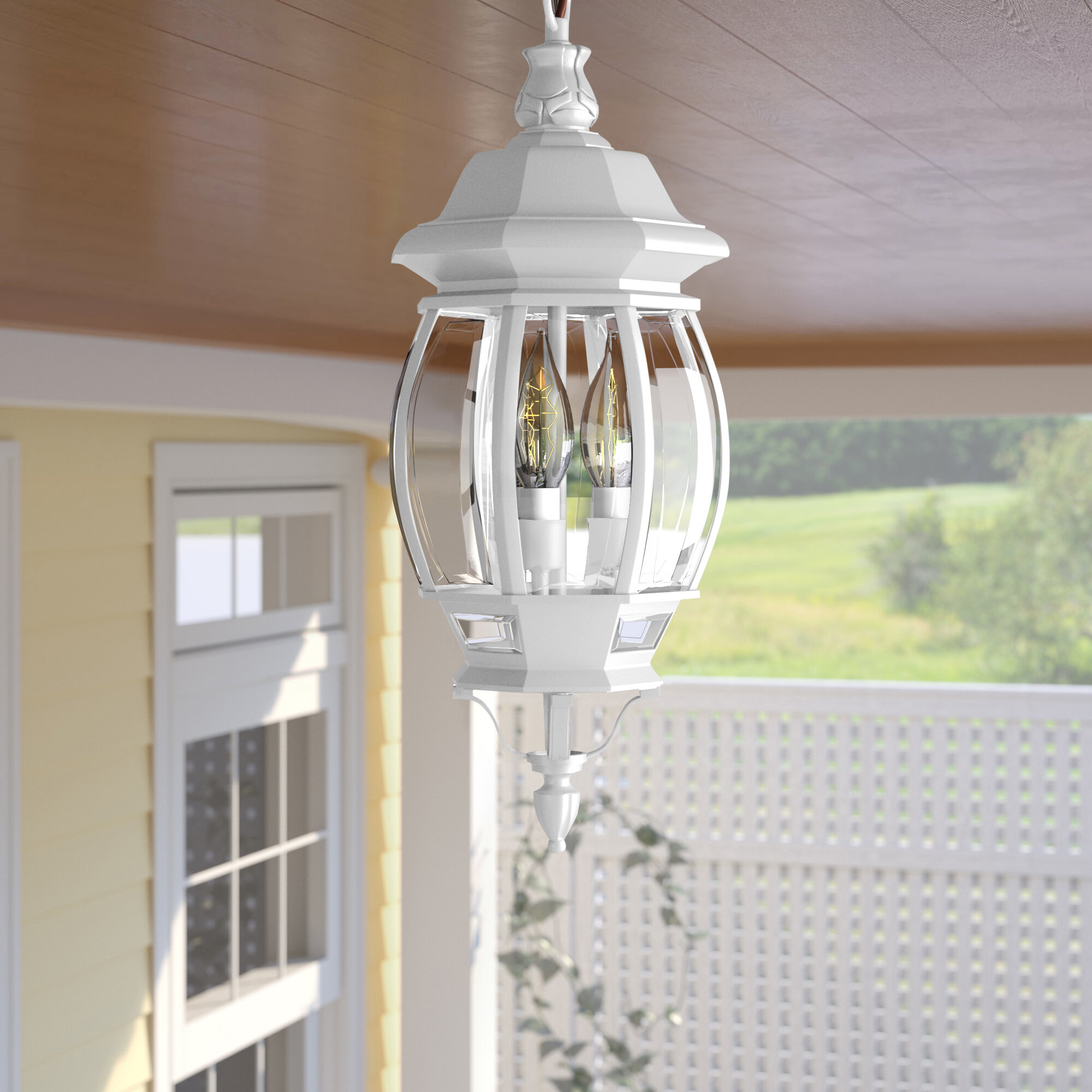 white hanging porch lights