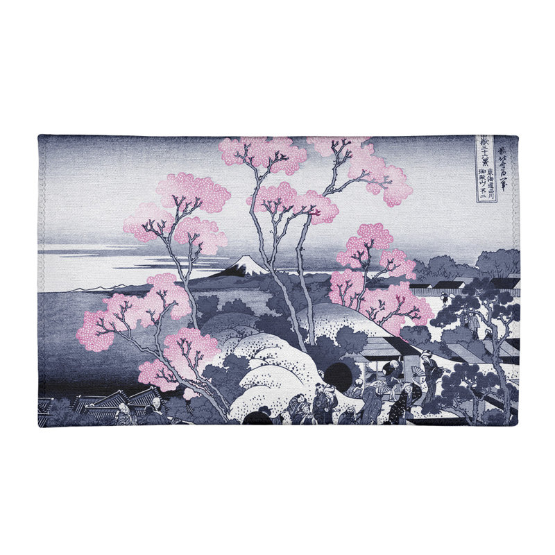 East Urban Home Mt Fuji Through The Cherry Blossoms Chenille Blue East Urban Home Mt Fuji Through The