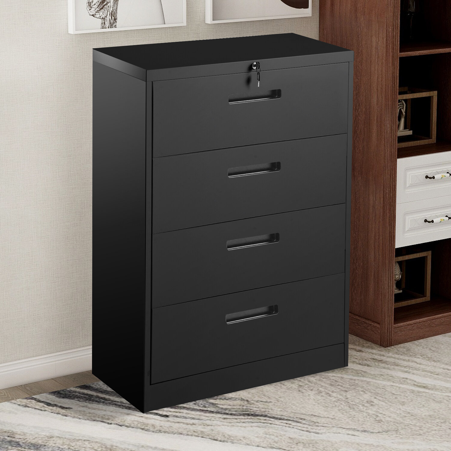 Inbox Zero Homeoffice Vertical File Cabinet Metal Steel Filing Cabinet With Lock Anti Tilt Structure 4 Drawers Assembly Required Black Wayfair Ca