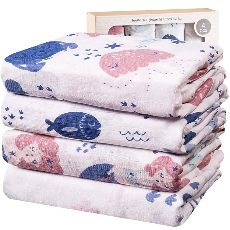 #4 Baby Muslin Swaddle Blanket Soft Neutral Cotton Bathing Towel for Boy Girl Unisex Toddler 47 X 47 inches