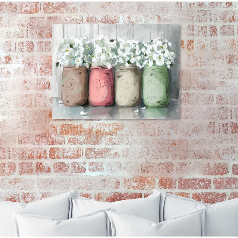 August Grove Mason Jar Muted Floral And Botanical Wrapped Canvas
