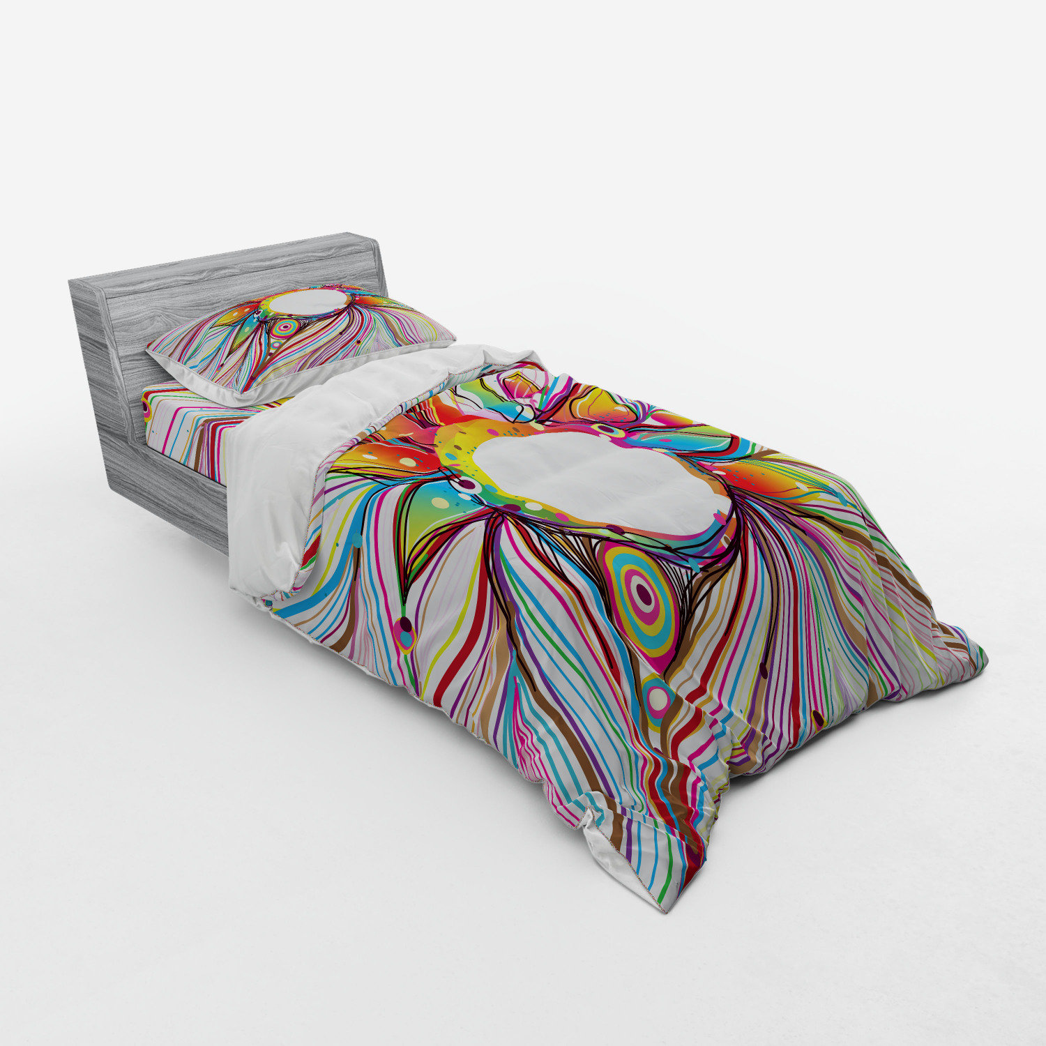 Multicolor Ambesonne Colorful Bedspread Set Twin Size Rainbow Colored Contour Display Futuristic Block Brick-Like Geometric Artisan 2 Piece Decorative Quilted Coverlet with 1 Pillow Sham