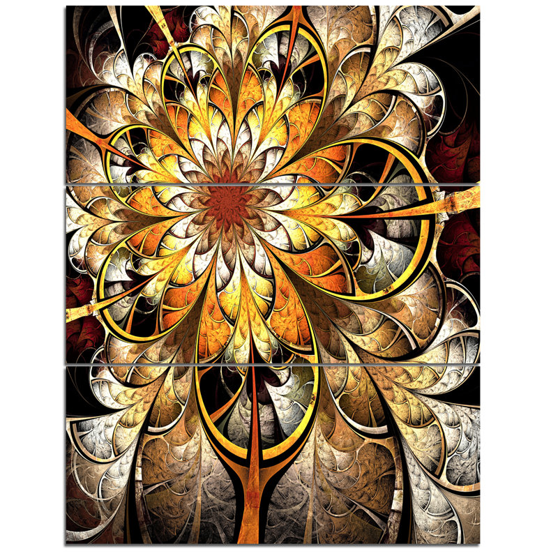 Designart Fractal Flower Dark Yellow 3 Piece Graphic Art On Wrapped Canvas Set Wayfair