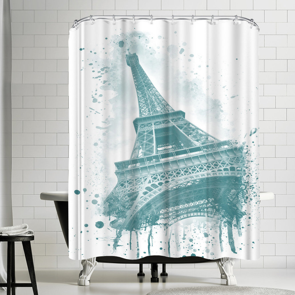 East Urban Home Melanie Viola Watercolor Eiffel Tower Pink Shower
