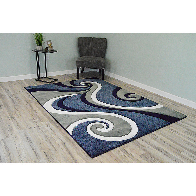 Ivy Bronx Mccampbell 3d Abstract Navy Blue Gray Area Rug Reviews Wayfair
