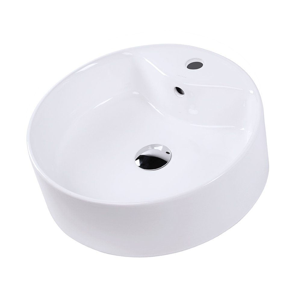 LACAVA 18.25'' White Porcelain Circular Vessel Bathroom Sink with Overflow Wayfair