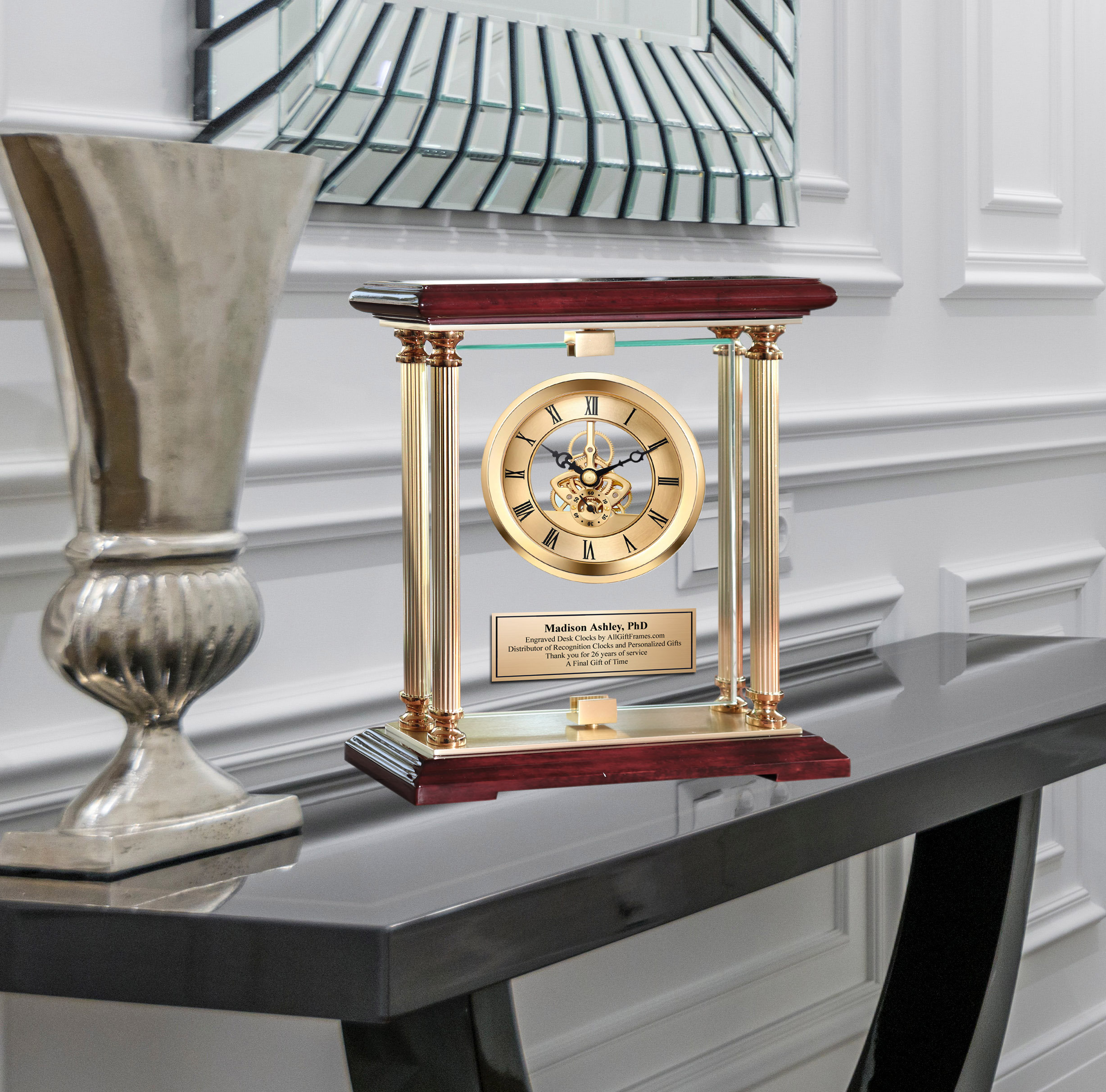 Rosdorf Park Analog Cherry Solid Wood Quartz Tabletop Clock in Gold