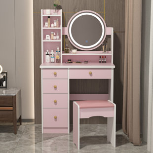 pink vanity set with lights