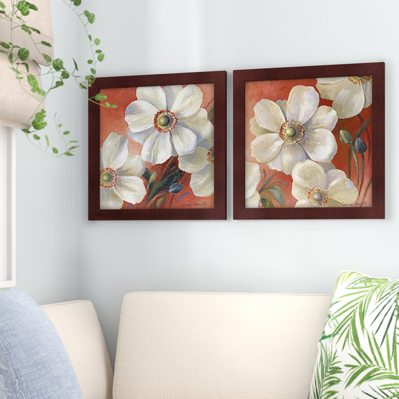 Charlton Home Fleurs I 2 Piece Framed Acrylic Painting Print Set