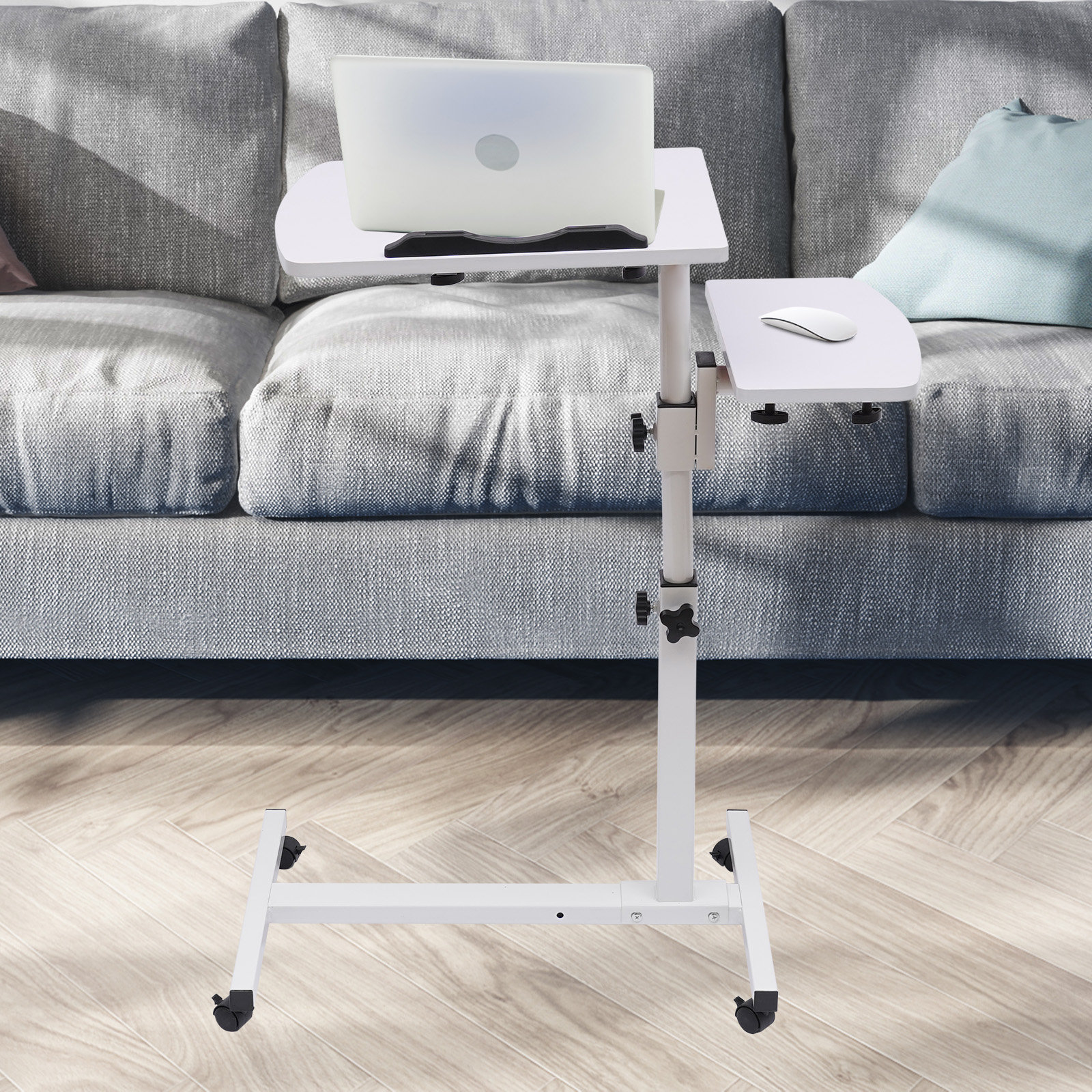 White Adjustable Height Bedside Rolling Desk Laptop Table Mobile Stand Home US