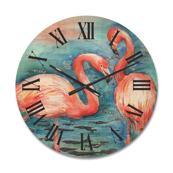 East Urban Home Flamingos in Water I Wood Wall Clock | Wayfair