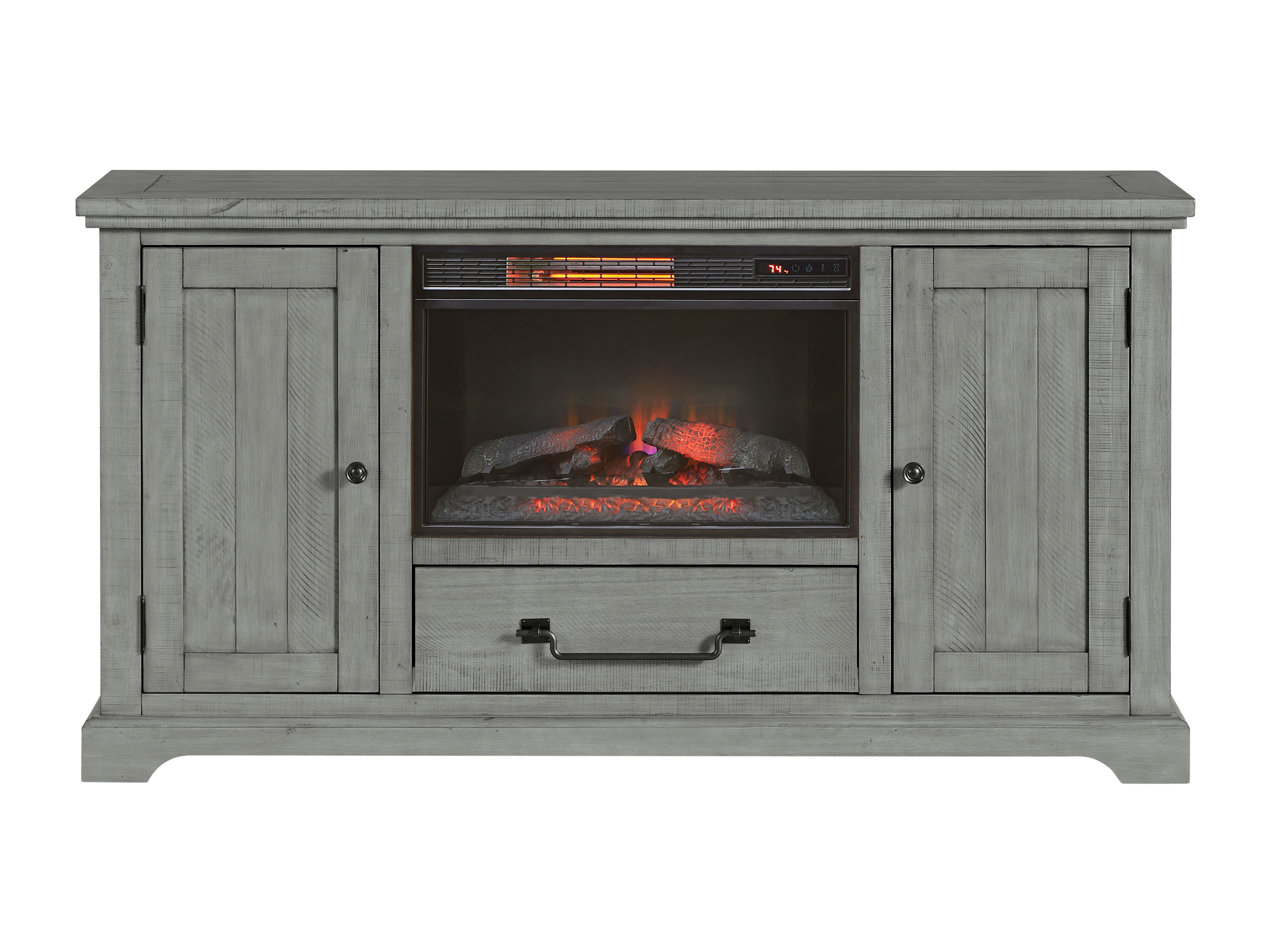 Gracie Oaks Masayoshi 65” Solid Wood TV Stand with Electric Fireplace