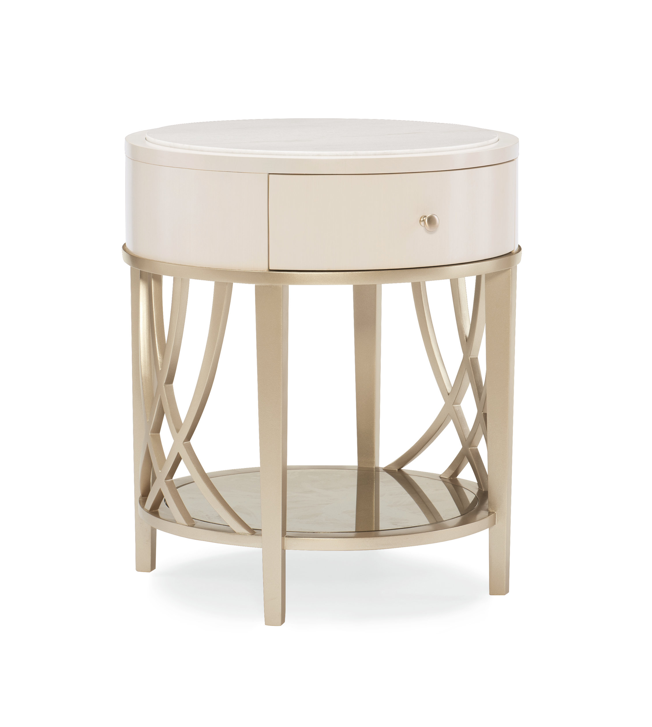 tall white round side table