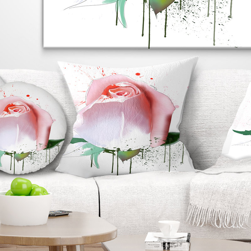 East Urban Home Floral Rose With Paint Splashes Pillow Wayfair