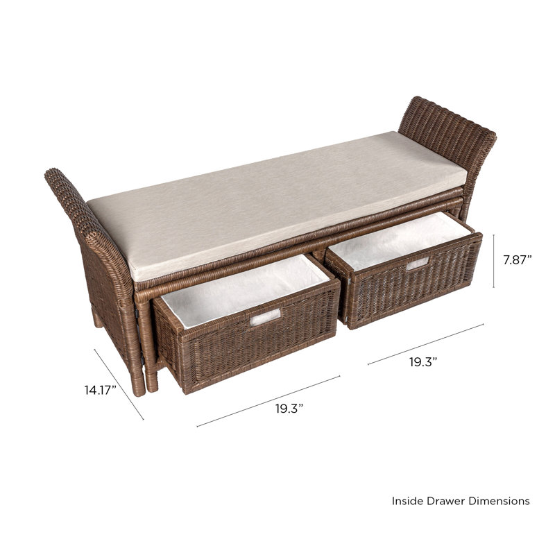 Bay Isle Home Cabott 52 2 Drawer Wicker Storage Bench Wih Linen