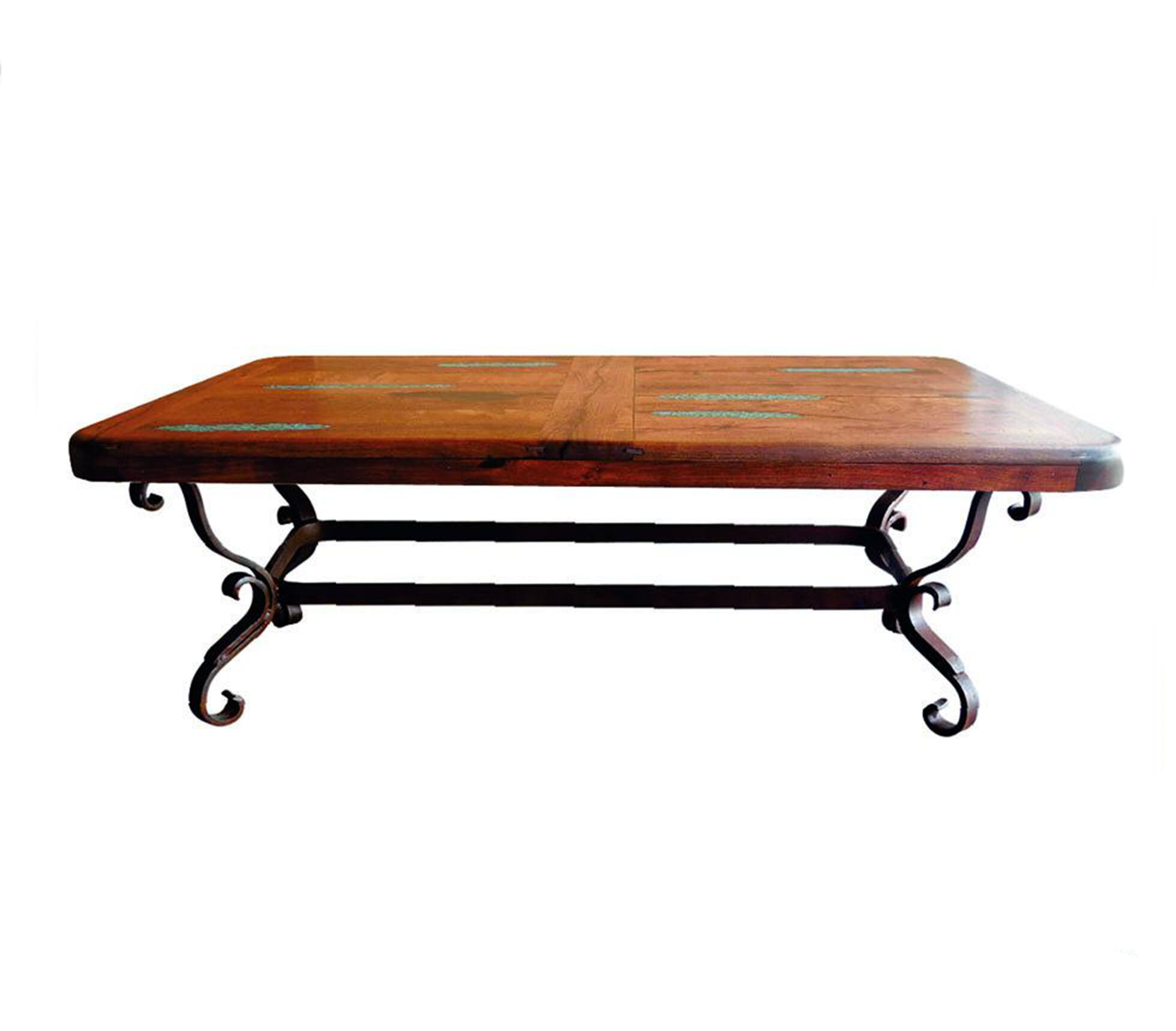 Mexports By Susana Molina Luxurious Wrought Iron Coffee Table With A Rectangular Mesquite Wood Top Embellished With Turquoise Inlay 60 X 32 Wayfair
