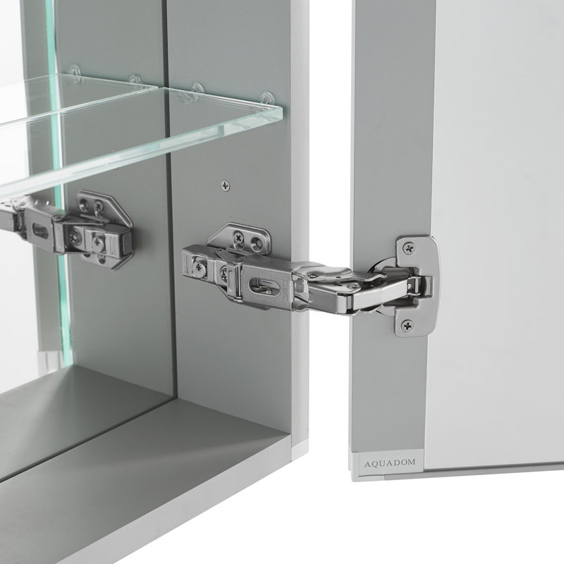 Orren Ellis Saybrook 48 X 36 Recessed Or Surface Mount Frameless Medicine Cabinet With 4 Adjustable Shelves Or Led Lighting And Electrical Outlet Wayfair