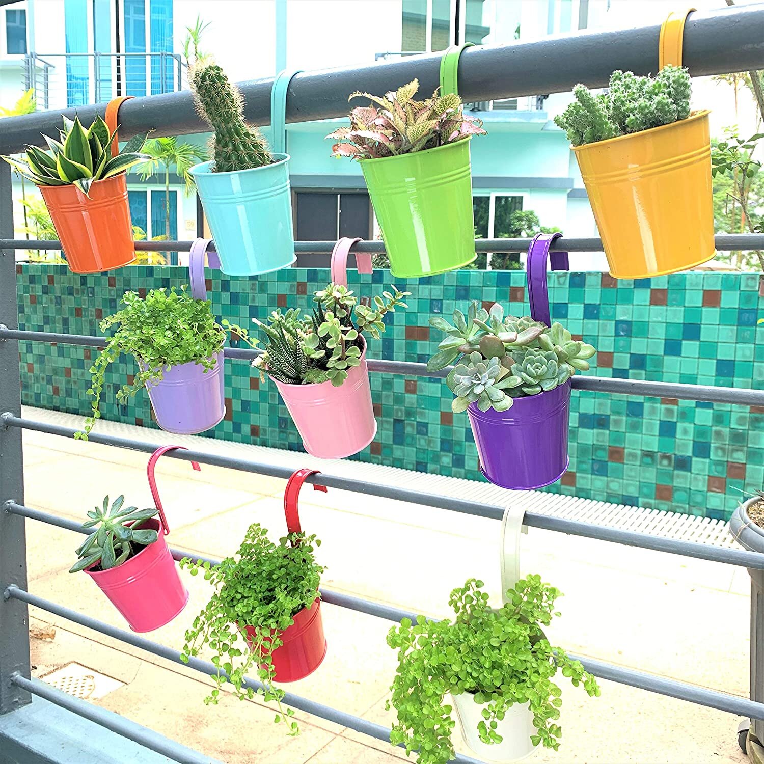 Thickened Metal Iron Wall Hanging Planter Multicolor Railing Fence Balcony Garden Home Decoration