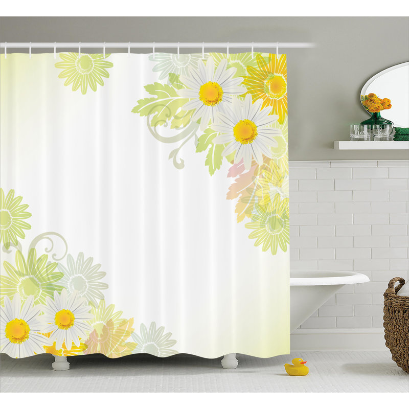 Daisies and Leaves With Sun Single Shower Curtain