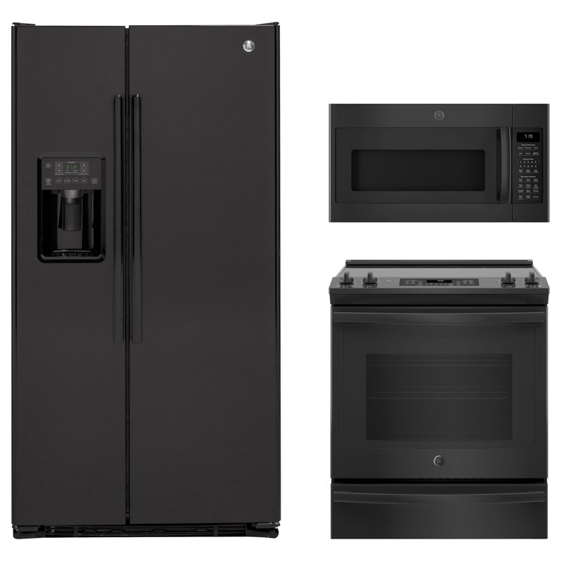 GE Appliances 3 Piece Kitchen Package with Side by Side ...