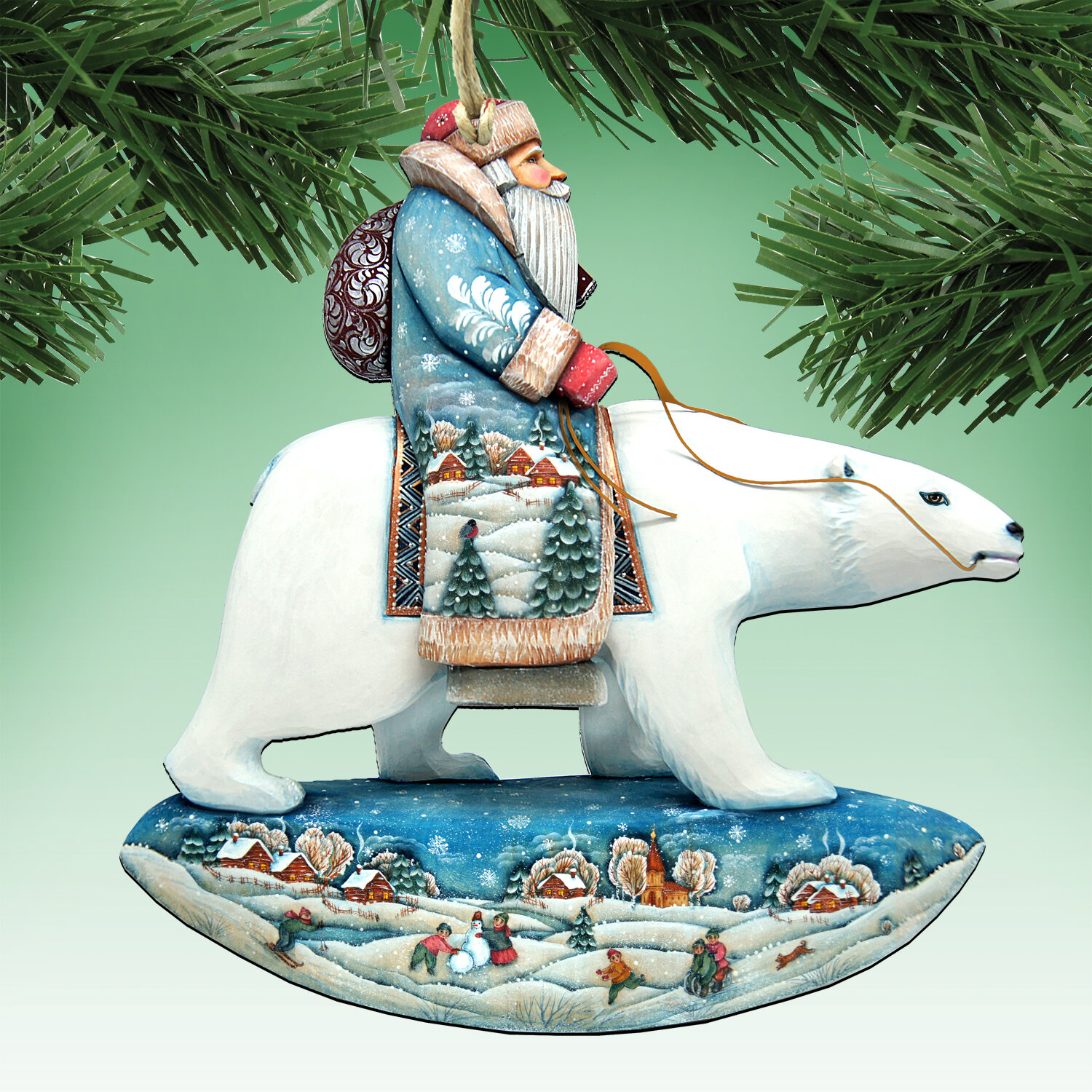 Wooden Santa with Tree Christmas Ornament Icicle shape