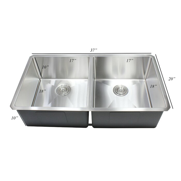 Ariel Premium Stainless Steel 37 L X 20 W Double Basin Undermount Kitchen Sink With Sink Grid And Drain Assembly