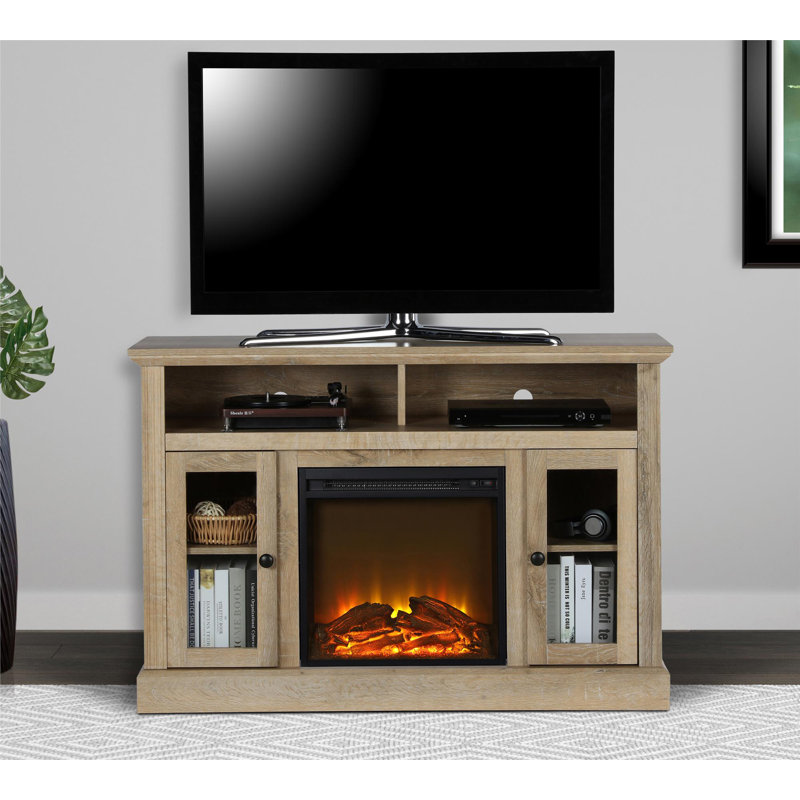 Darby Home Co Tucci Tv Stand For Tvs Up To 50 With Electric Fireplace Included Reviews Wayfair Wooden tv stands in a natural stain are ideal for incorporating in a midcentury or contemporary family room. tucci tv stand for tvs up to 50 with electric fireplace included